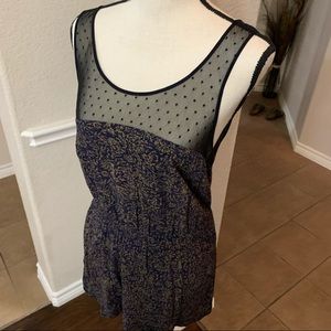 Anthropologie Mauve navy floral print with navy lace mesh Size M